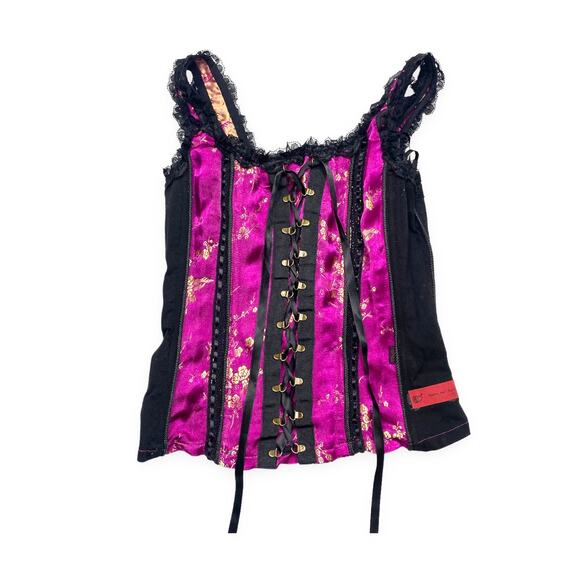 Y2k Tripp NYC oriental flower blossom lace halter corset top size S - Picture 1 of 4